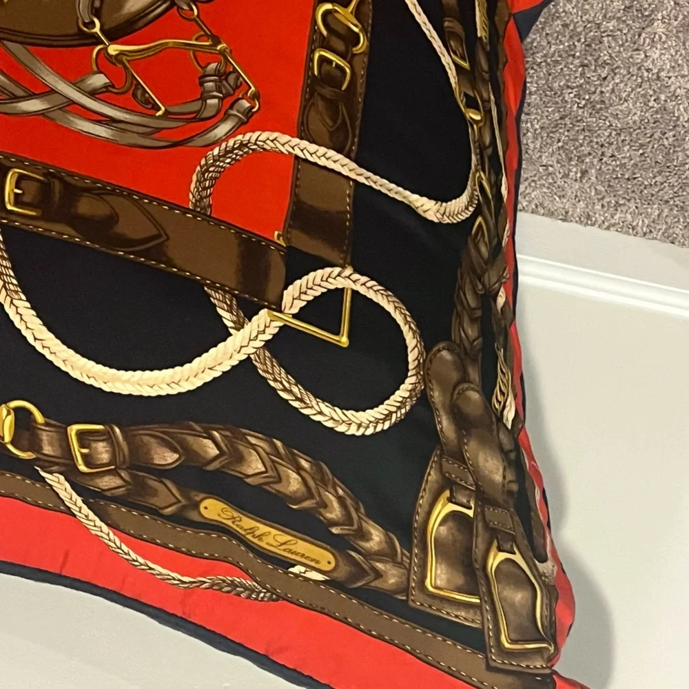 Ralph Lauren Equestrian Saddle Silk Linen Floor Pillow 37”x37” Huge Made in USA